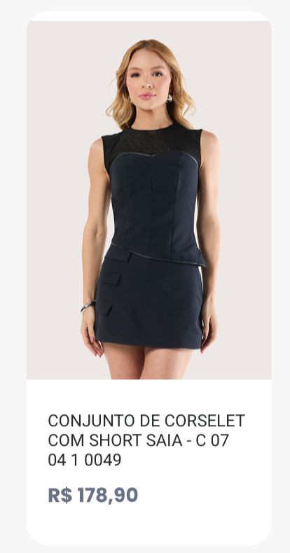 Conjunto de Corselet com Shorts Saia